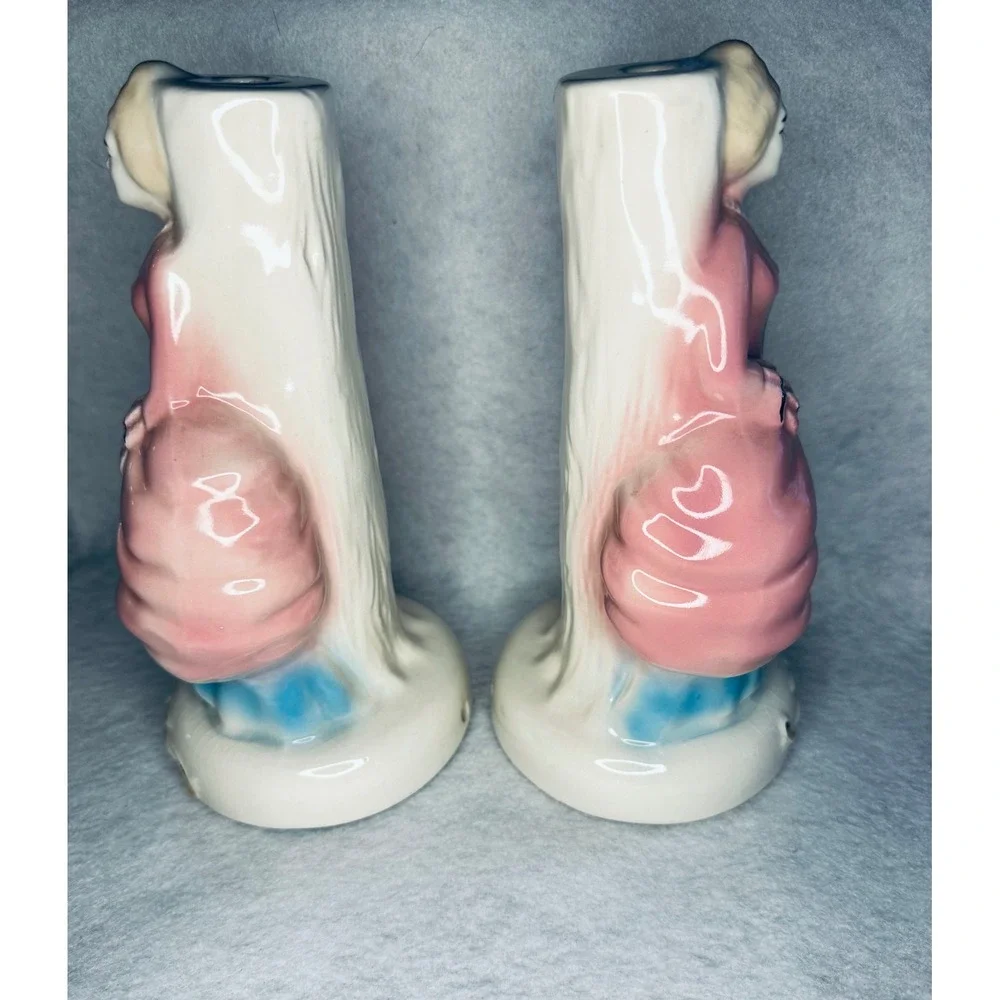 Vintage Lady‎ Figurine Vase Pair Pink Blue Floral Accent Decor lamp bases